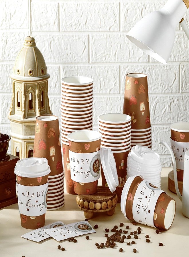 Vesici 60 Pcs 14oz A Baby Is Brewing Coffee Cups Baby Shower Decorations Disposable Coffee Cups with Lids and Sleeves Coffees Bean Theme Paper Cup Favors for Hot Cold Drink Party Supplies - Image 5